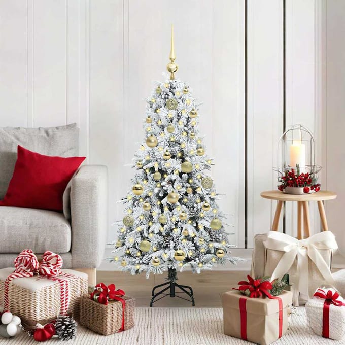 vidaXL - Kunstmatige - Hinged - Kerstboom - met - 150 - LED - Wit - 120 - cm - PE - en - PVC