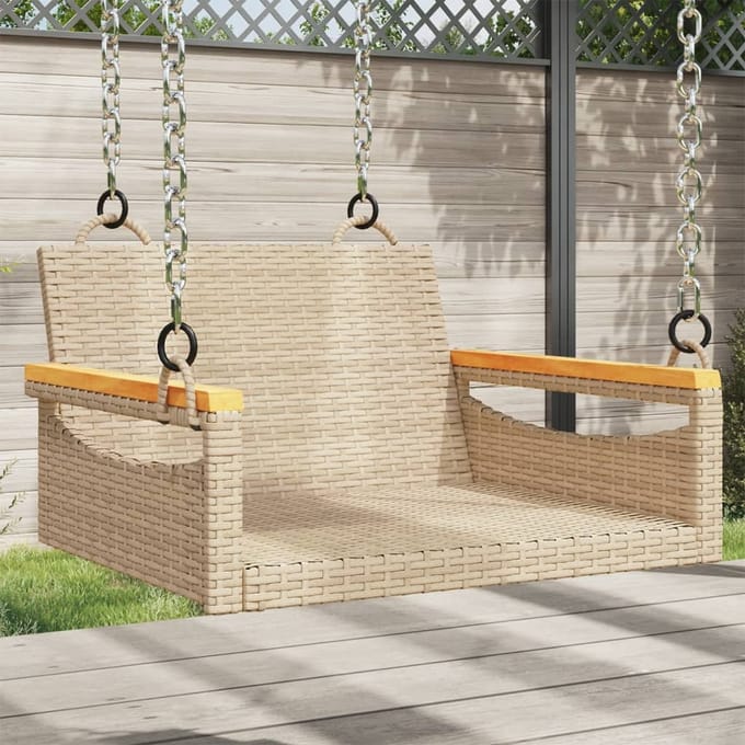 vidaXL - Schommelbank - 63x62x40 - cm - poly - rattan - beige
