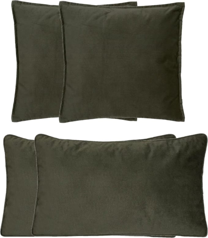 Atmosphera Bank/sierkussens Sophia - set 4x - Olijfgroen - polyester - met rits - In 2 formaten