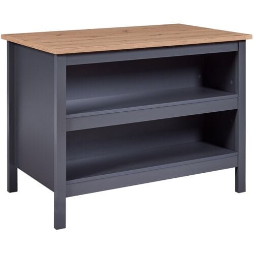 Kookeiland Nellina | Ambachtelijk Eikenhouten Blad | 124 x 75 x 91,5 cm | Kleur: Antraciet - Interlink - Keukeneilanden - Antraciet - Hout - Keukeneilanden -