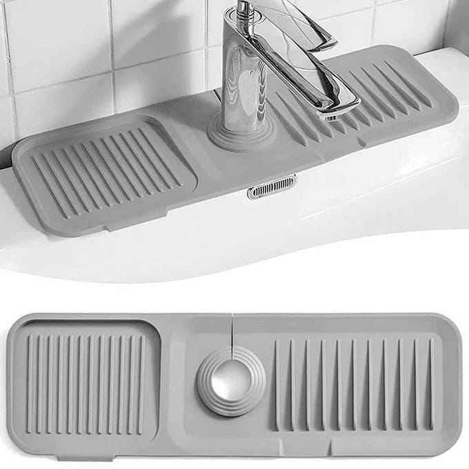 Repus - Siliconen Mat voor Kraan - Grootsteen - Droogmat - Afdruip - Keuken - Badkamer - Antislip - Size: Medium - 45x14CM - Grijs