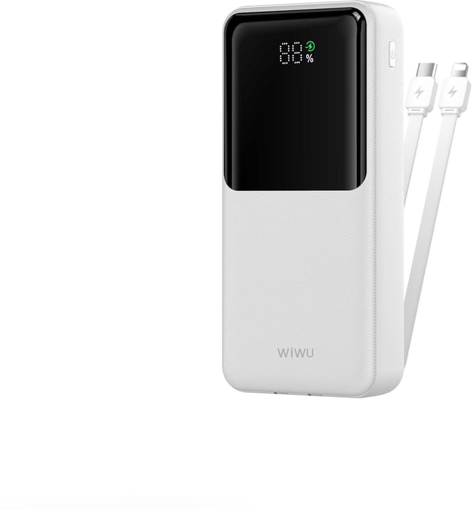WiWU Powerbank 20000mAh 2-in-1 kabel Type-C en Lightning - Digital display - Wit