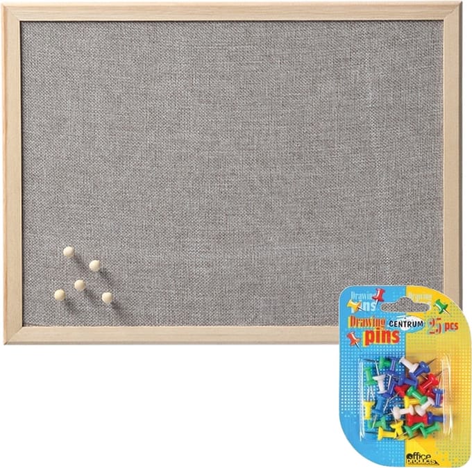 Prikbord incl. 25x punaises gekleurd - textiel - 30 x 40 cm - lichtgrijs