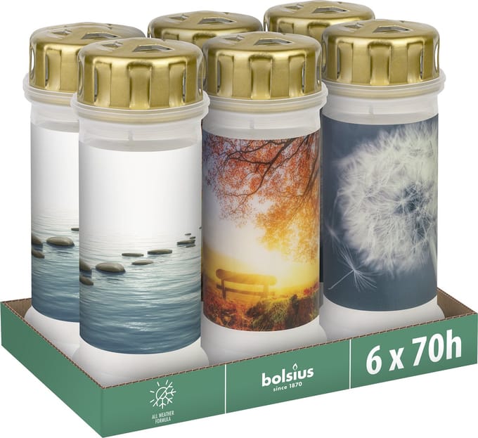 Bolsius - Herdenkingslicht - Wit met patroon - 6 stuks - 70 Branduren