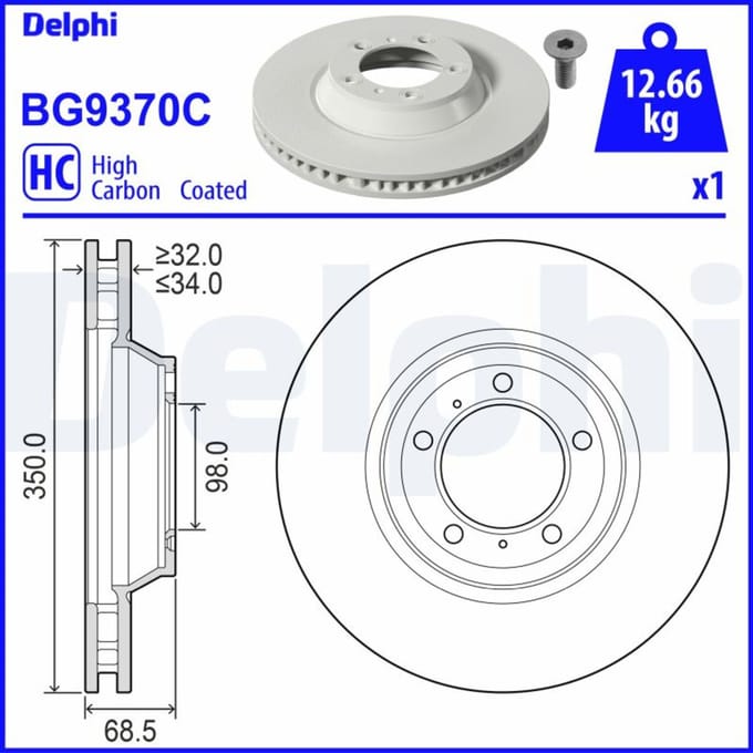 Remschijf DELPHI BG9370C, 1 stuk