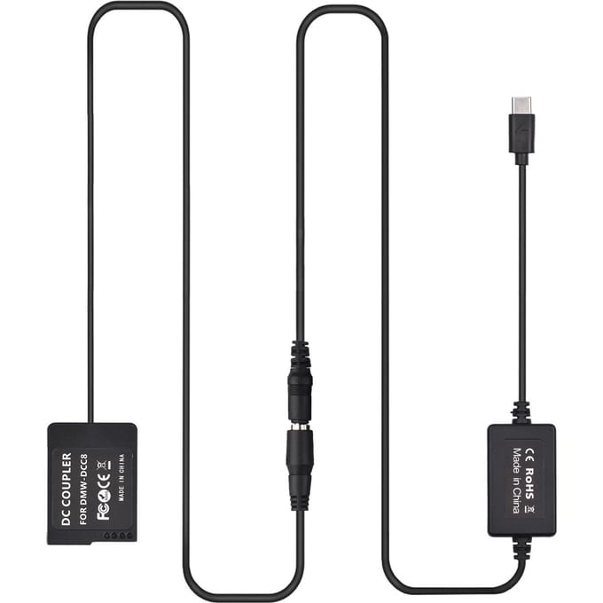 PD USB Type-C-kabel naar DMW-DCC8 Dummy-batterij DC-koppeling DMW-BLC12 Vervanging voor Panasonic LUMIX zwart