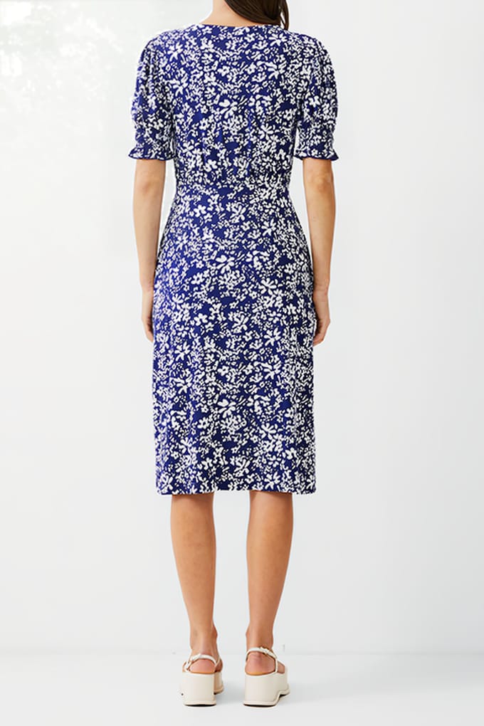 French Connection Florale Button-thru Dress Midi Dk Navy/white Größe: 6 | Blusenkleider Outlet | Damen | Blau