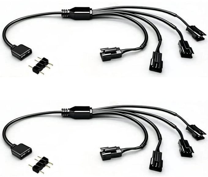 Pack van 2 ARGB Splitterkabels 5V 3-Pin voor RGB Fans en LED Strips - Ideaal voor Verlichting en Computerkoeling