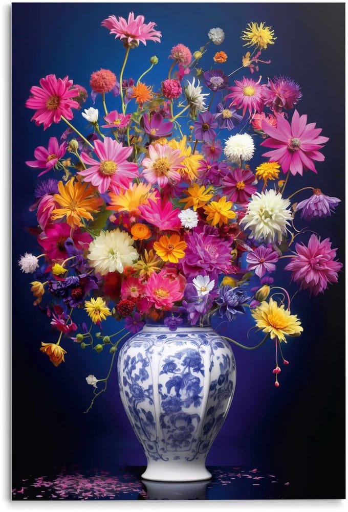 Glasschilderij Delft Bloemen - 116 x 78 - Glas - REINDERS