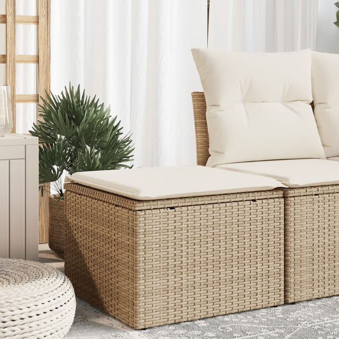 vidaXL - Tuinkruk - met - kussen - 55x55x37 - cm - poly - rattan - beige