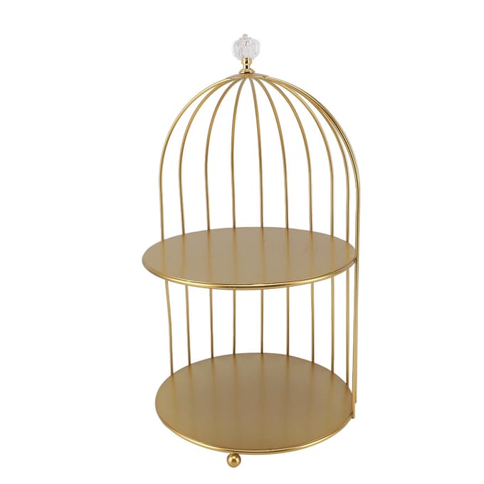 Vogelkooi Cosmetica Organizer Goud Ruimtebesparend IJzer Uniek Multifunctioneel Vogelkooi Make-up Display Double Layers beige