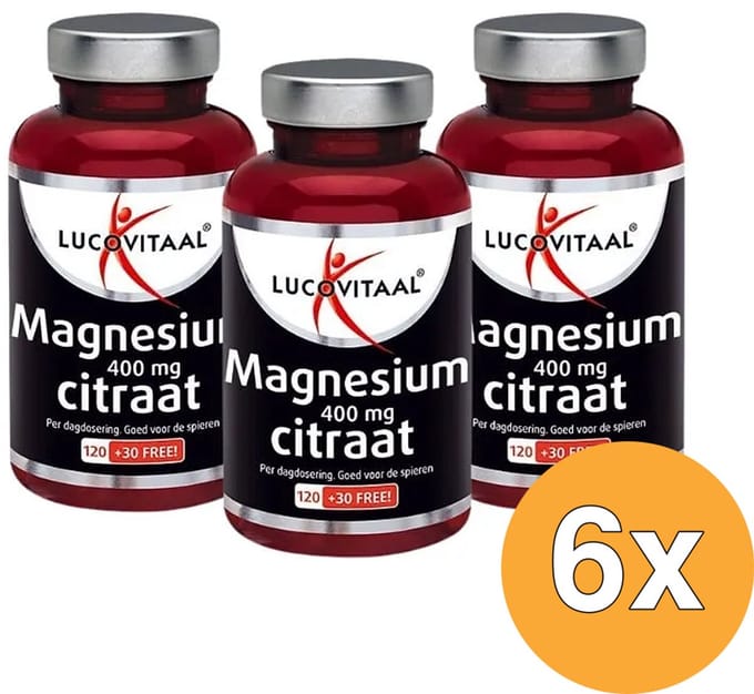 6x Lucovitaal Magnesium Citraat 400mg 3-pack (450 tabletten)