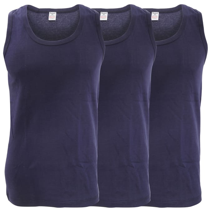 Floso Hereninterlock Single Vest (Pakket van 3) (Marine)