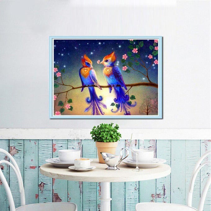 Peinture Diamant Affichage Oiseau Mosaïque Broderie Diamant Animal Point de Croix Résine Décoration Maison 20X30CM blue
