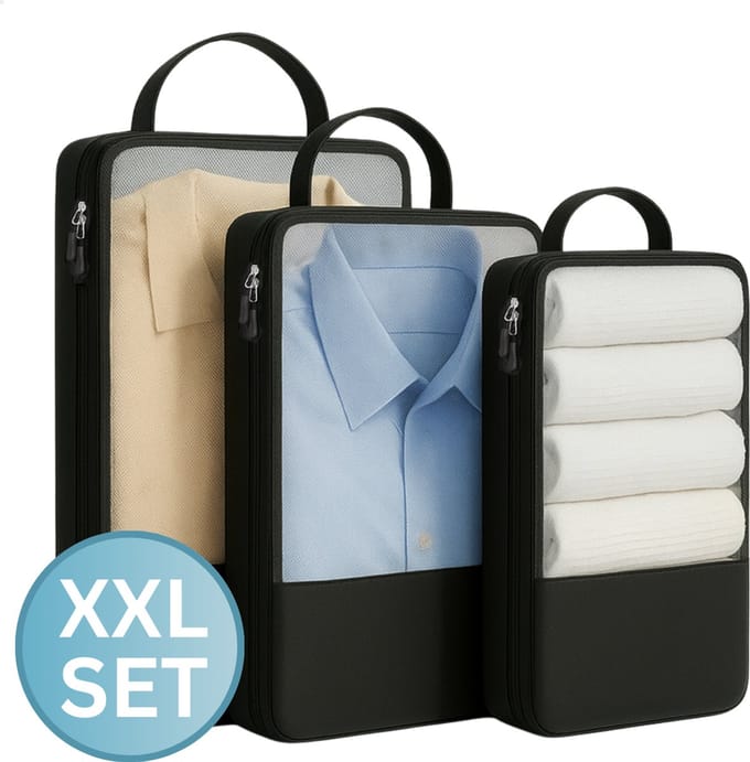 RENALUX - Compressie Packing Cubes Set - Compression Cubes - Koffer Organizer Set Compressie - Zwart