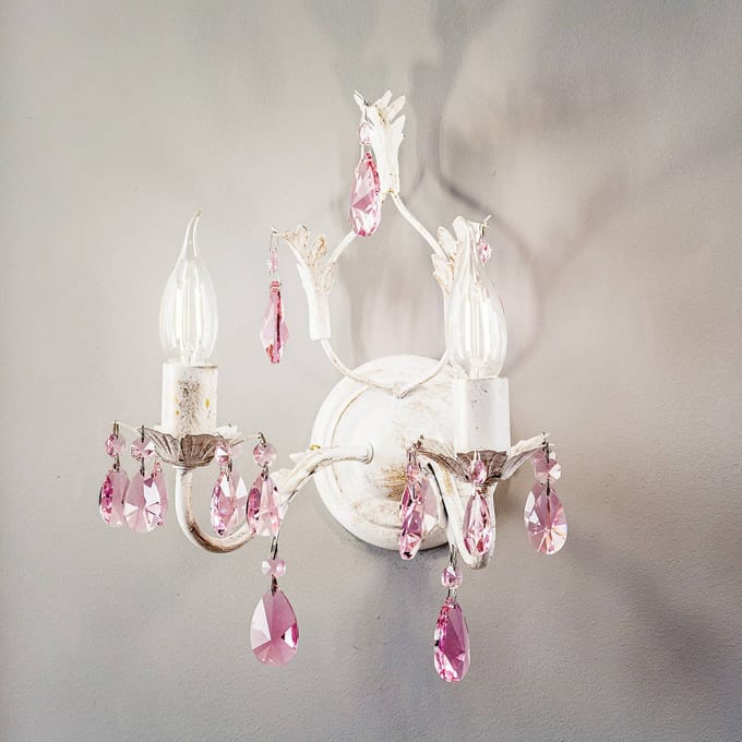 ONLI Wandlamp Kate 2-lamps, wit, roze kristallen