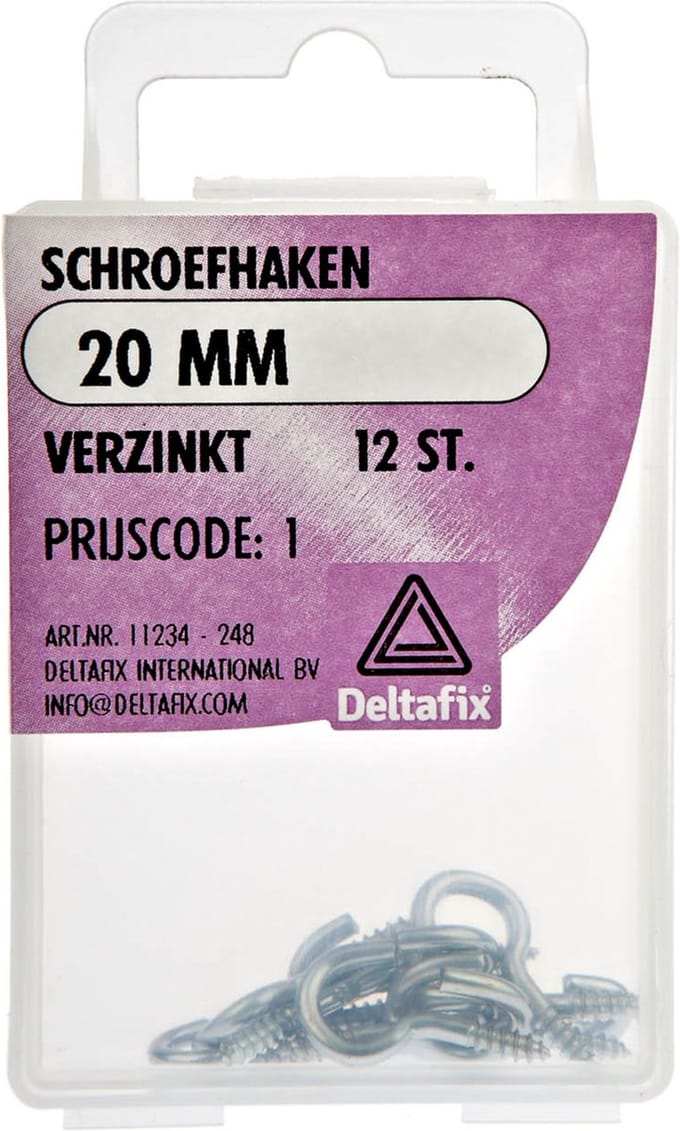 Deltafix Schroefhaken - 12x - verzinkt metaal - 20 mm - ijzerwaren bevestigsmaterialen
