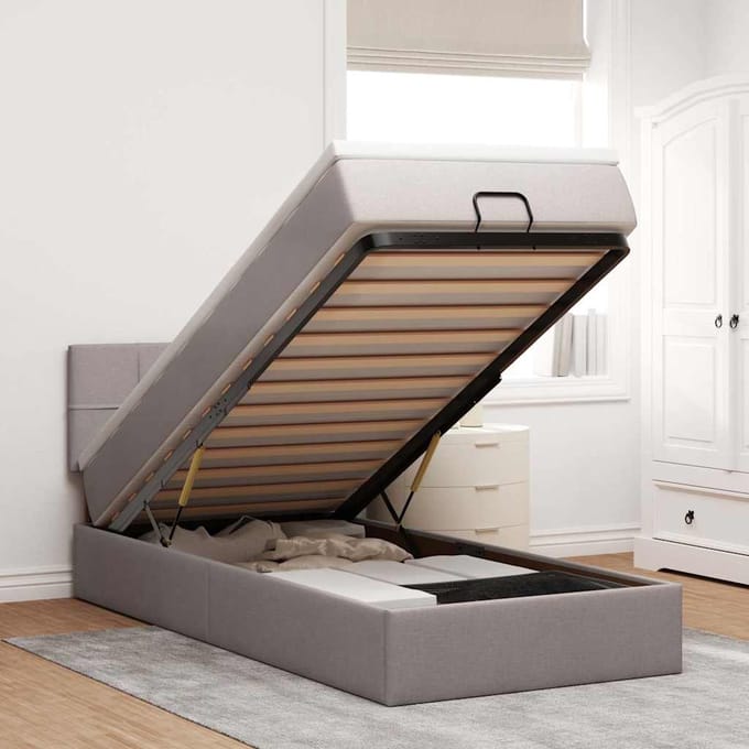 vidaXL - Bed - met - matras - 90x200 - cm - stof - taupe