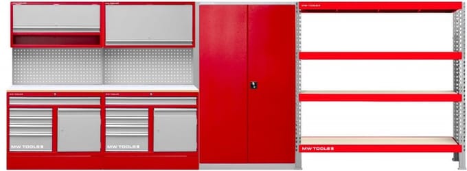 Werkplaatsmeubilair 5,3M met kast en rek MW Tools PRACO255KS