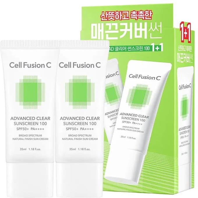 Cell Fusion C Advanced Clear Sunscreen SPF50+ PA++++ Tooncorrigerende Zonnebrandcrème 35ml Dubbele Set green