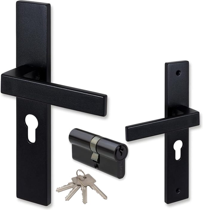 COMBINATIE ELIOT® Deurklink profielcilinder 72mm - mat zwart + Cilinderslot zwart 30/30