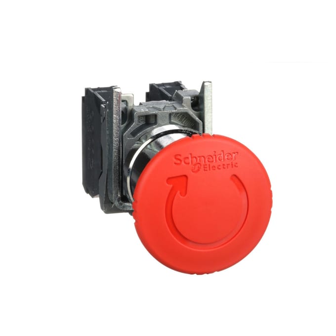 Schneider Electric XB4BS8445 Paddestoelschakelaar Metalen frontring, Met NOT-AUS schakelaar, Rond, Terugstelbaar 120 V/AC 6 A 1x NC, 1x NO IP66, IP67,