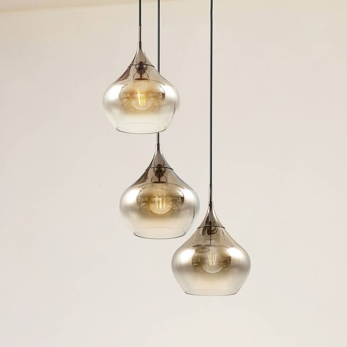 Lucande - hanglamp - 3lichts - Glas, ijzer - H: 17.5 cm - E27 - rookgrijs, zwart