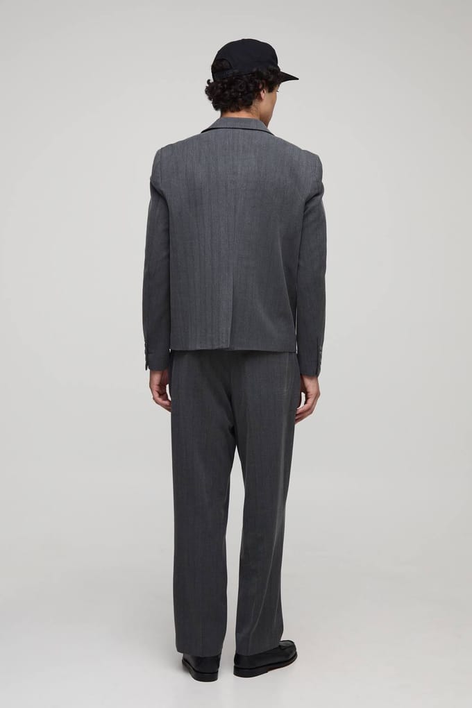 Oversized Boxy Herringbone Suit Blazer | Charcoal | Size Medium