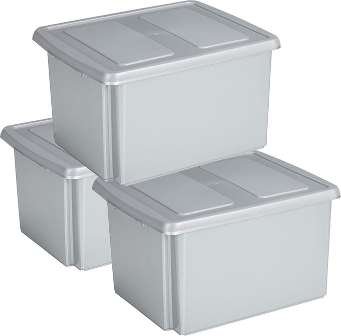 Sunware set van 3x opslagboxen 32 liter lichtgrijs 45 x 36 x 24 cm met afsluitbare deksel