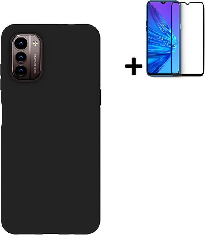 MoDo hoesje Geschikt voor Nokia G11/ G21 - Siliconen Back Cover - Zwart met full screenprotector