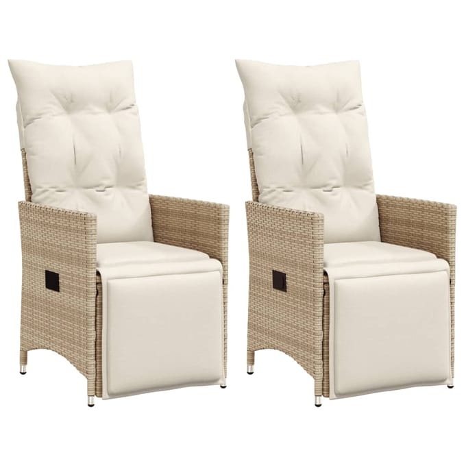 vidaXL - Tuinstoelen - 2 - st - verstelbaar - met - kussens - poly - rattan - beige