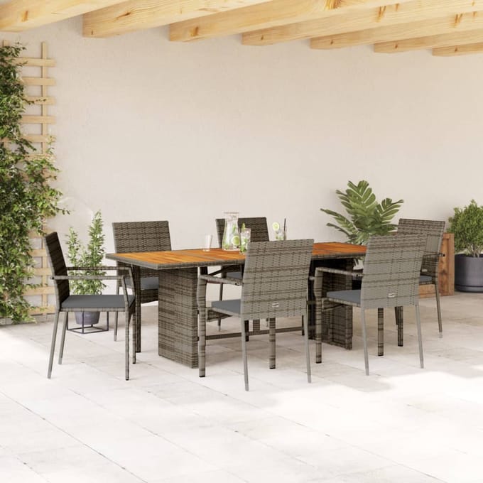 vidaXL - 7-delige - Tuinset - met - kussens - poly - rattan - grijs