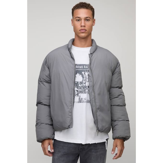 Lange Mono Gevoerde Oversized Bomberjack | Grey | Size Medium
