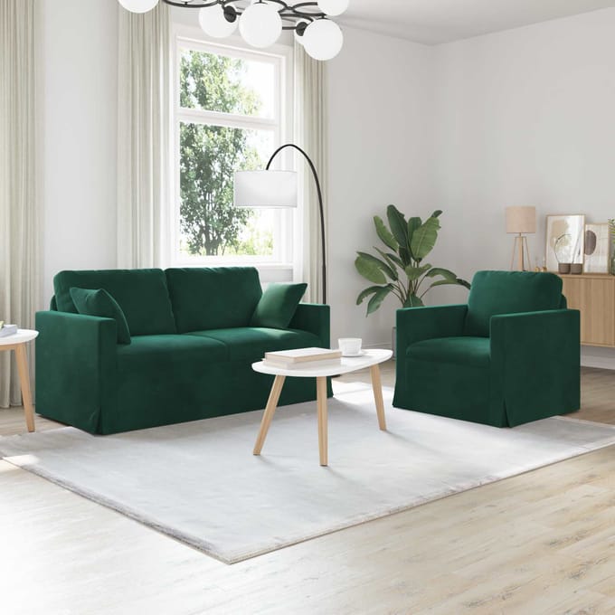 vidaXL Bankstel 2 pcs Donkergroen 158 x 78 x 80 cm Fluweel