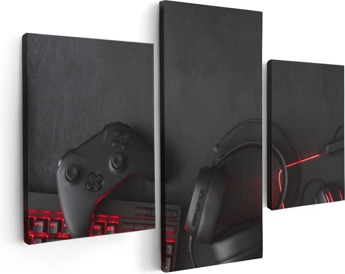 Artaza Canvas Schilderij Drieluik Gaming Spullen - Accessoires - Controller - 90x60 - Foto Op Canvas - Canvas Print