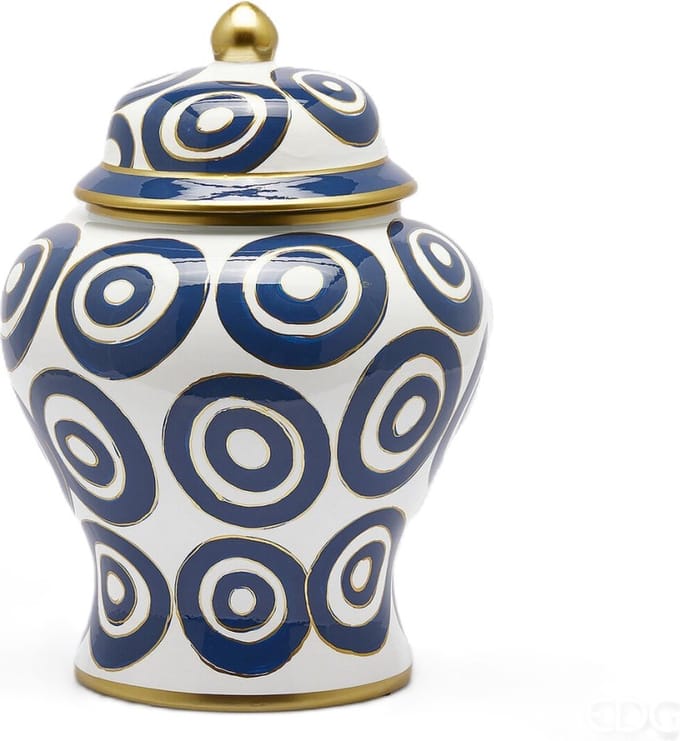 EGD Vaas met Deksel Keramiek Blauw-Crème D 28 cm H 41 cm