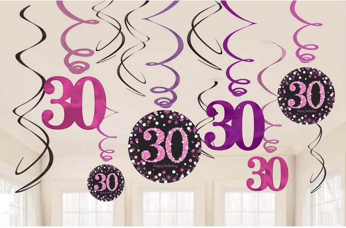 Amscan - Sparkling Celebrations - Swirl Decoratie 30 Pink (12 stuks)