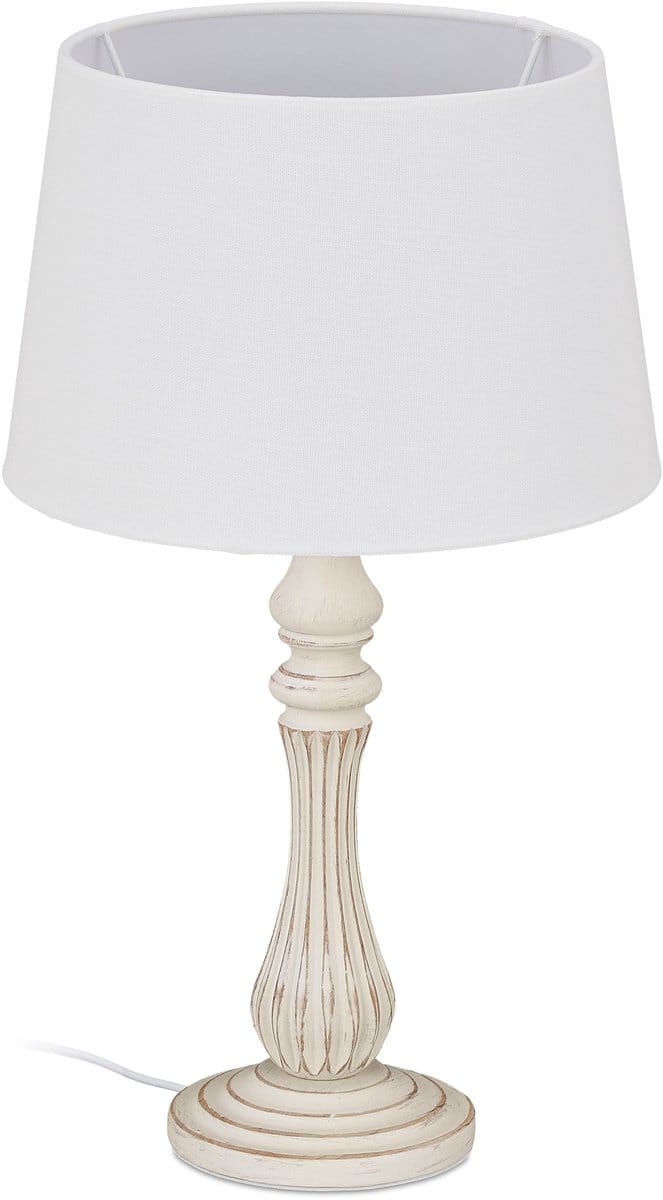 schemerlamp landelijk - E14 fitting - stof en hout - 47 x 27 cm - wit