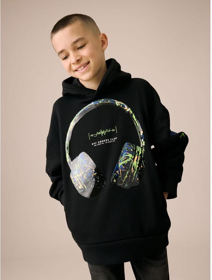 Next - Jongens - Hoodie met Older-print - Zwart