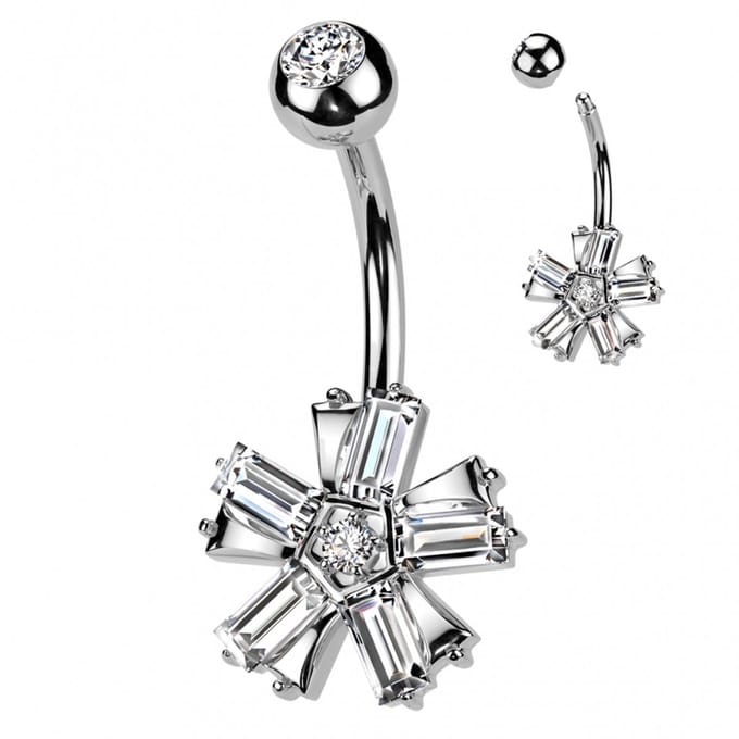 Piercing PVD Baguette CZ Flower - zilver - LMPiercings
