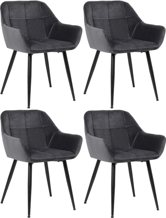 CLP Emia Set van 4 eetkamerstoelen - Met armleuning - Velvet - Fluweel - grijs Fluweel