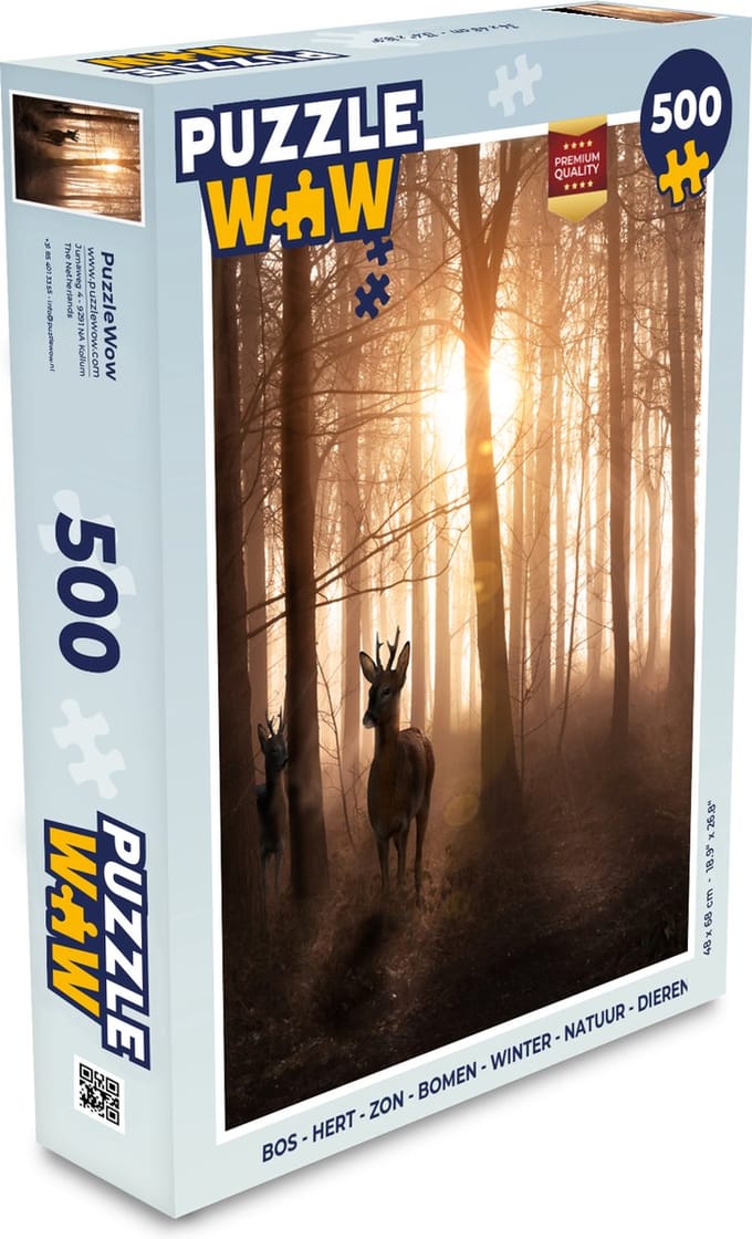 Puzzel Bos - Hert - Zon - Bomen - Winter - Natuur - Dieren - Legpuzzel - Puzzel 500 stukjes