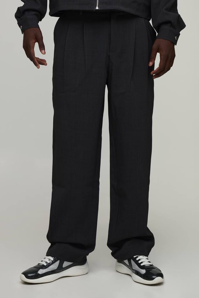 Double Pleat Relaxed Fit Co-Ord Tailored Trousers | Charcoal | Size 44