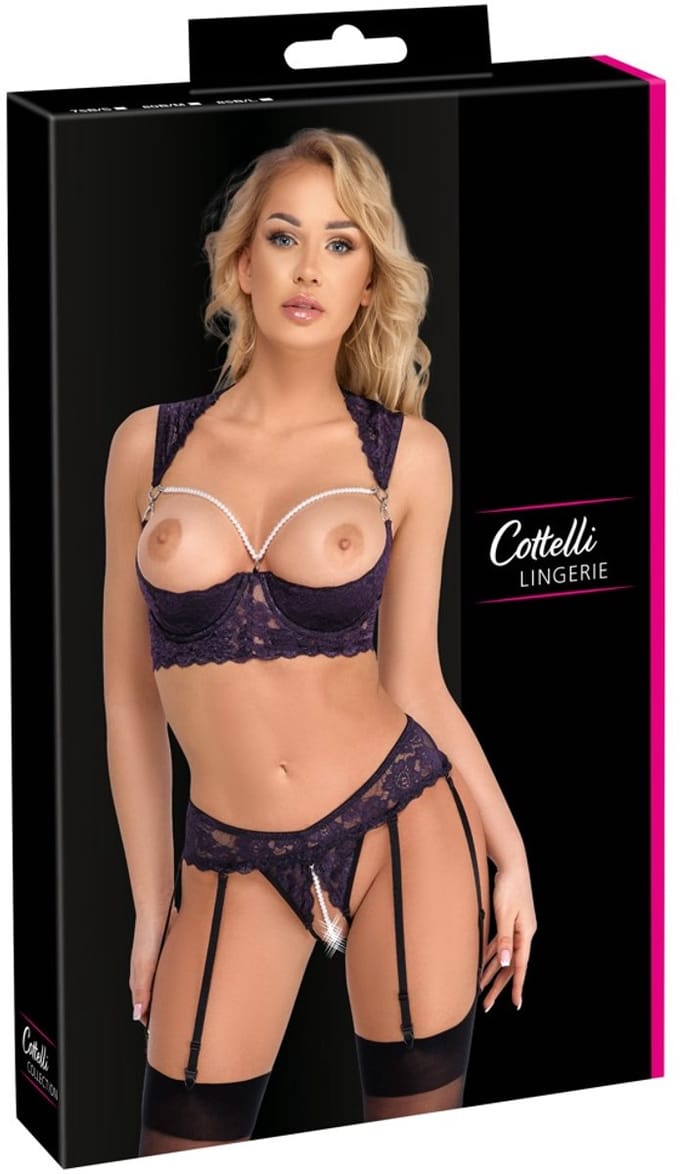 Longline Jarretel Set Open Kruis met Parels