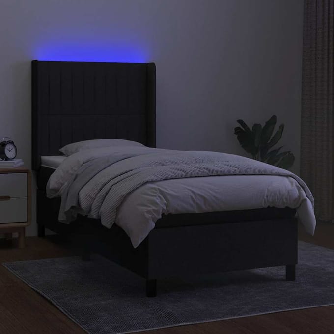 vidaXL - Boxspring - met - matras - en - LED - stof - zwart - 90x200 - cm