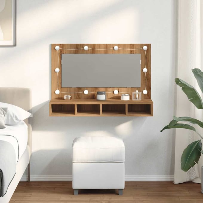 vidaXL - Spiegelkast - met - LED - Artisan - Eiken - 90x31,5x62 - cm