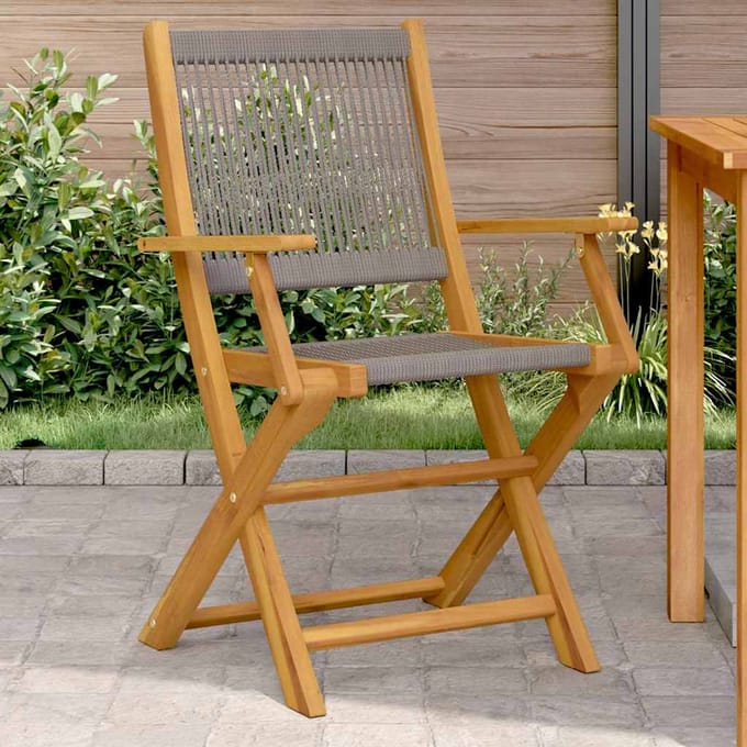 vidaXL - Inklapbare - stoelen - 2 - st - massief - acaciahout - en - polypropeen - grijs