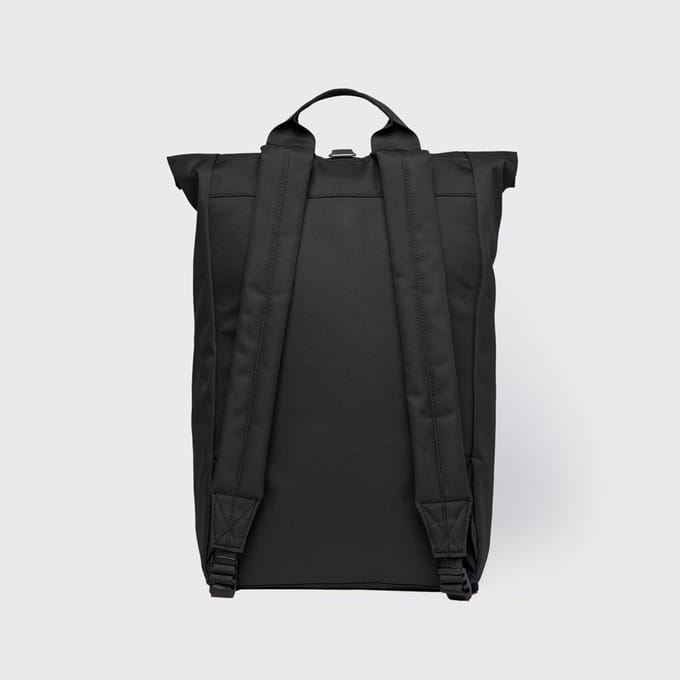 Sandqvist Icon Rolltop - Rugzak L 16 65 cm uitbreidbaar (black/ black with black leather)