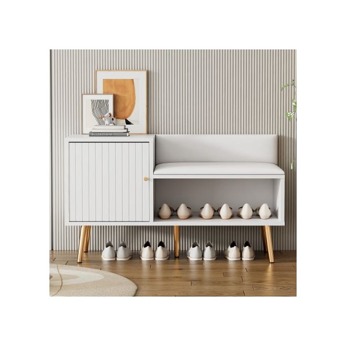 Schoenenkast - MUVOE - Modern - Wit en goud - Gestoffeerd - Opbergruimte wit