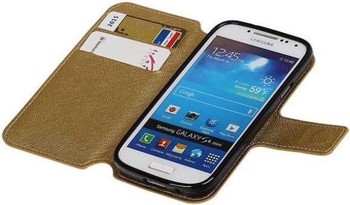 Cross Pattern Bookstyle Wallet Case Hoesje Geschikt voor Samsung Galaxy S4 mini i9190 Goud